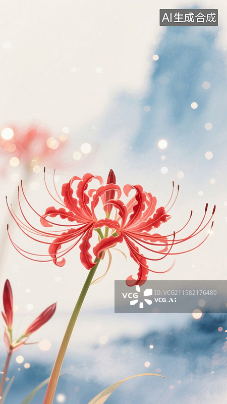 【AI数字艺术】红色彼岸花曼珠沙华插画图片素材