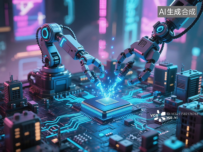 【AI数字艺术】赛博智械：芯片蚀刻的未来律动图片素材