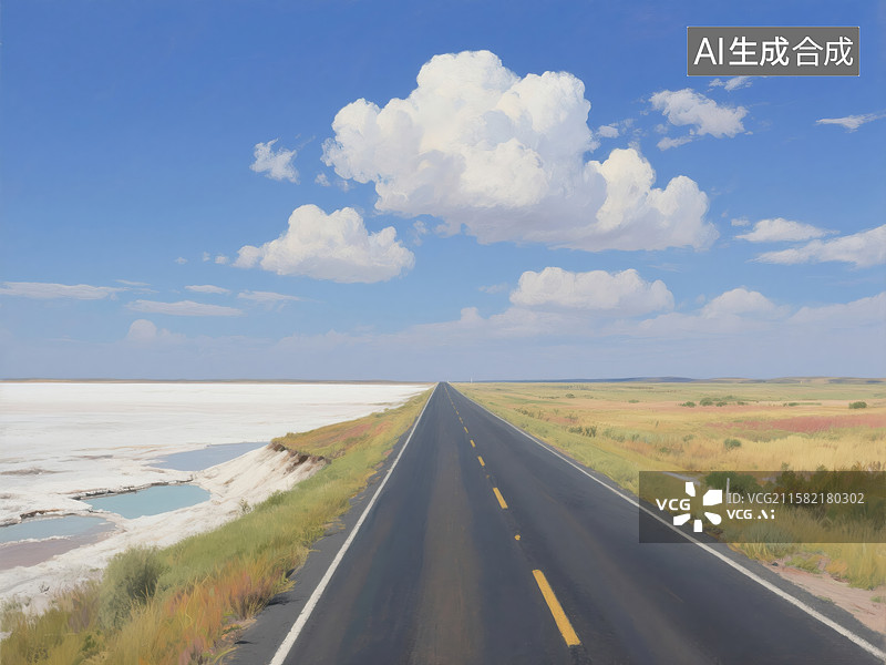 【AI数字艺术】天路漫溯：盐湖旷野的向空征途图片素材