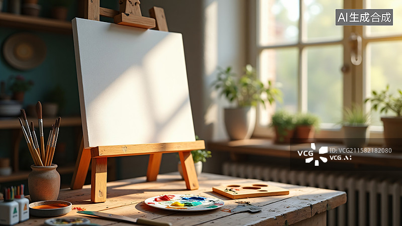 【AI数字艺术】艺术家的画板：创作的静谧角落图片素材