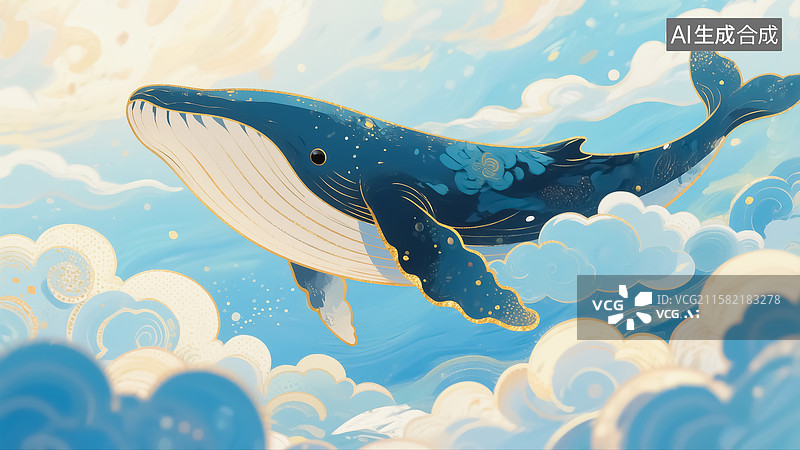 【AI数字艺术】云上的鲸鱼插画图片素材
