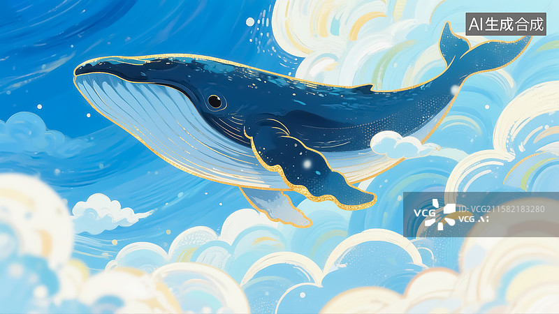 【AI数字艺术】云上的鲸鱼插画图片素材