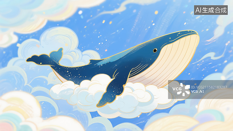 【AI数字艺术】云上的鲸鱼插画图片素材