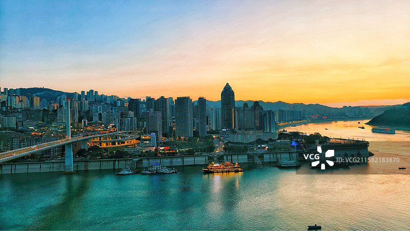 夕照涪城两江汇图片素材