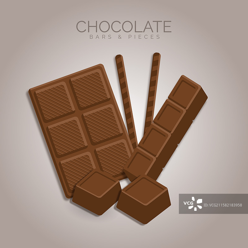 一组美味巧克力棒和巧克力块图片素材