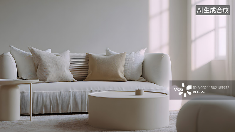 【AI数字艺术】奶油风客厅温馨场景图片素材