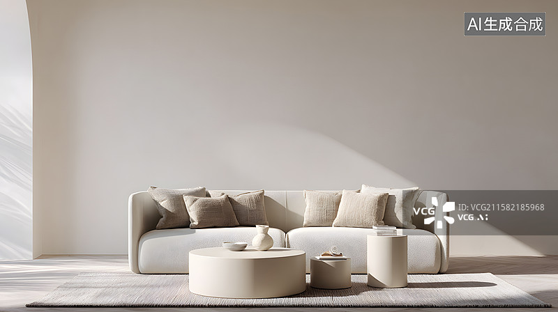 【AI数字艺术】奶油风客厅温馨场景图片素材