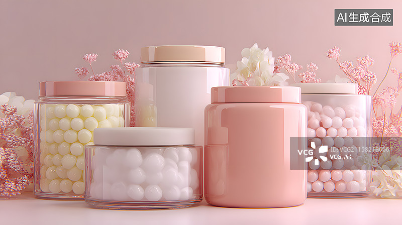 【AI数字艺术】粉系糖果罐温馨陈列图片素材