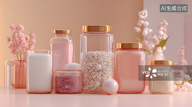 【AI数字艺术】粉系糖果罐温馨陈列图片素材