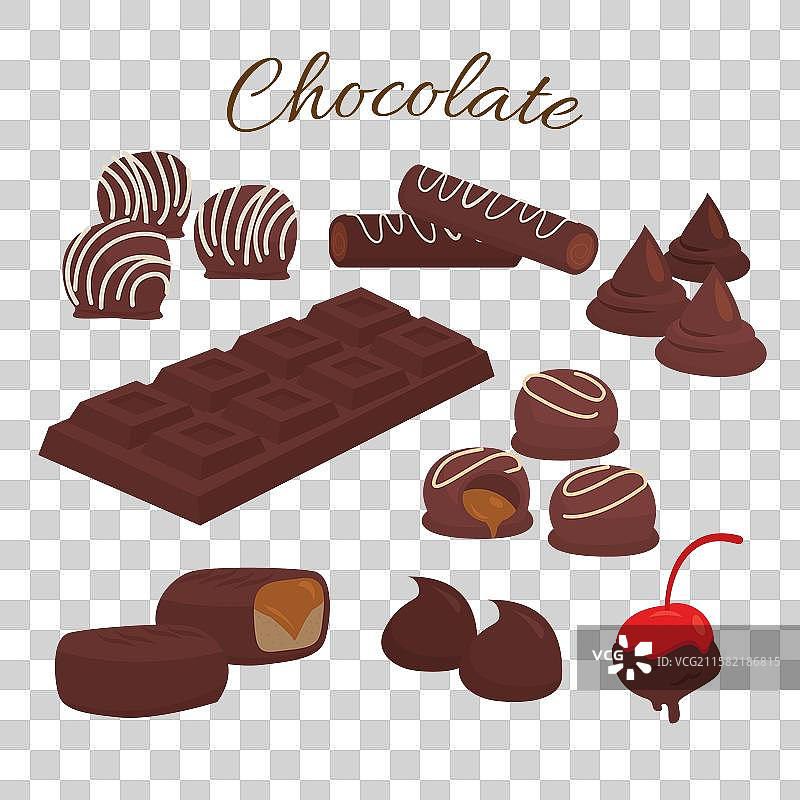 一组不同种类的巧克力糖果图片素材