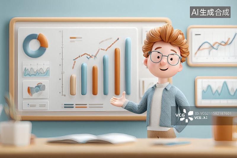 【AI数字艺术】男子通过数据图表分析市场行情，商务金融背景图图片素材