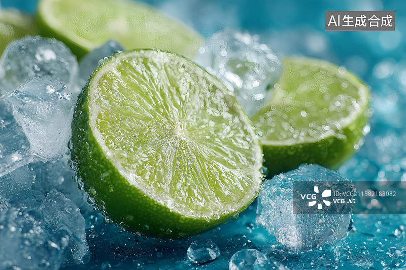 【AI数字艺术】冰镇切片的小青柠，清凉解暑图片素材
