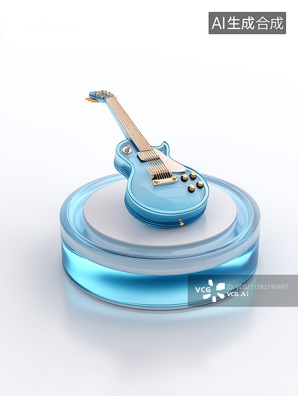 【AI数字艺术】蓝色电吉他展示图片素材