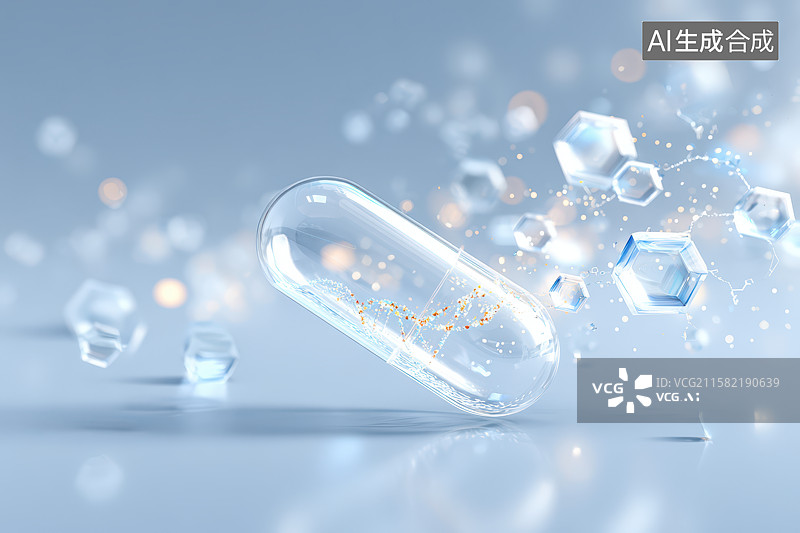 【AI数字艺术】药物胶囊与分子医学结构图片素材