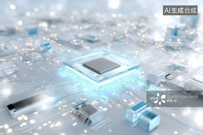 【AI数字艺术】透明芯片与城市背景的科技融合图片素材