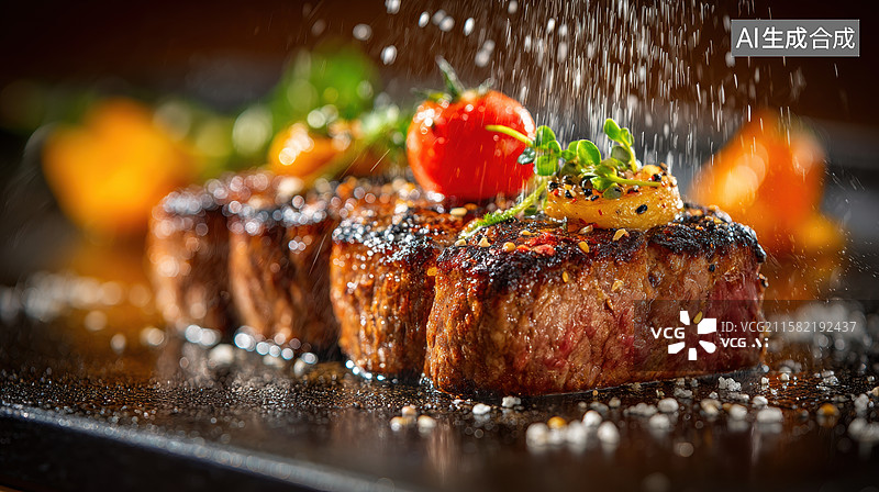 【AI数字艺术】撒盐的烤牛肉配蔬菜图片素材