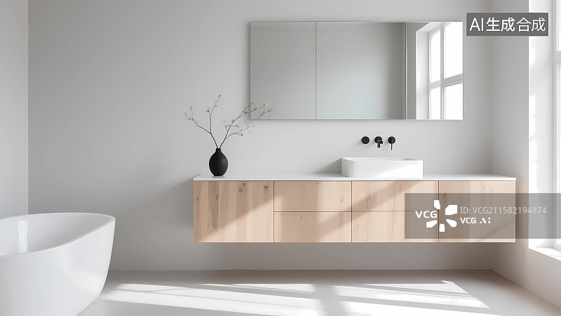 【AI数字艺术】现代风格白色浴室卫生间图片素材