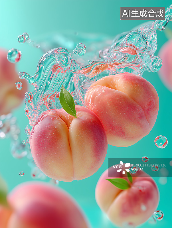 【AI数字艺术】新鲜的水蜜桃图片素材