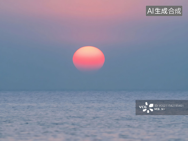 【AI数字艺术】一轮红日正缓缓从海平面上升起图片素材