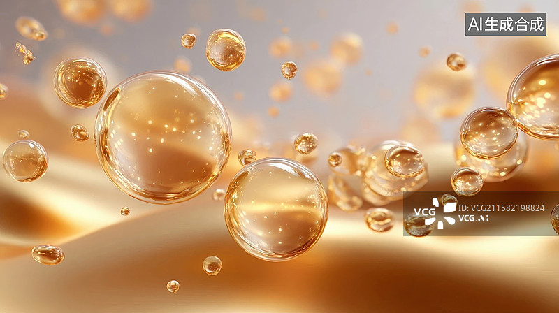 【AI数字艺术】金色气泡悬浮图片素材