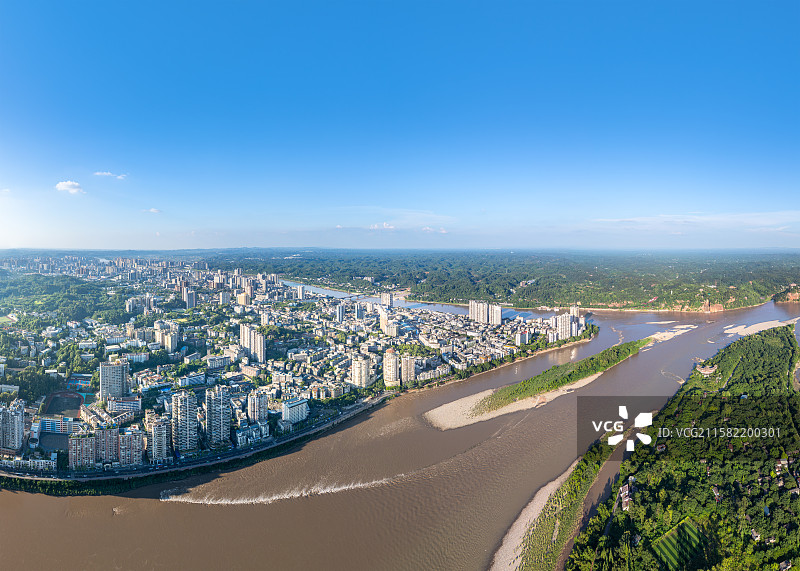 中国四川乐山城市全景航拍图图片素材