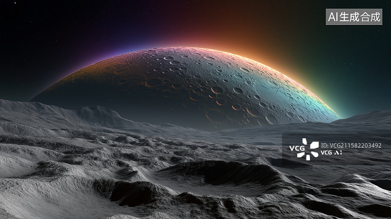 【AI数字艺术】月球表面与神秘星球的壮丽景象图片素材