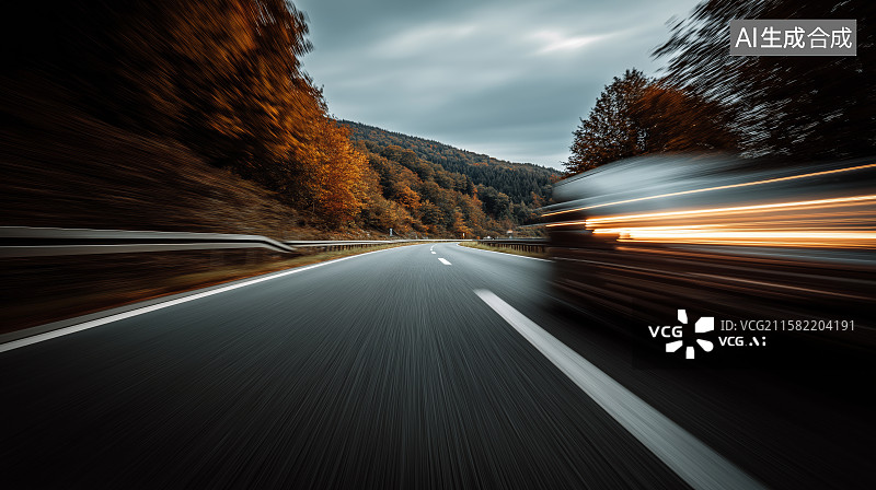 【AI数字艺术】高速公路上的光影流动图片素材