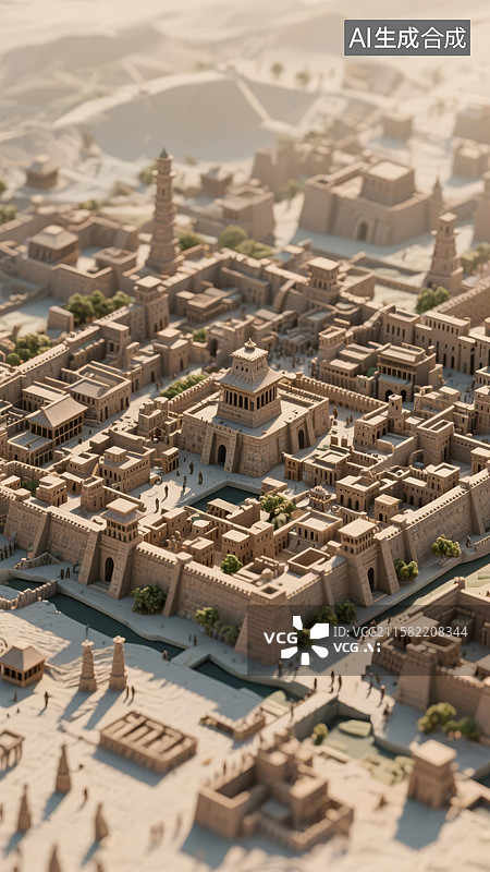 【AI数字艺术】古代城市模型俯瞰图图片素材