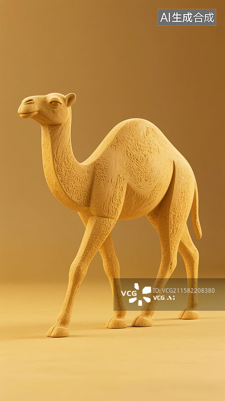 【AI数字艺术】木制骆驼雕像侧面展示图片素材