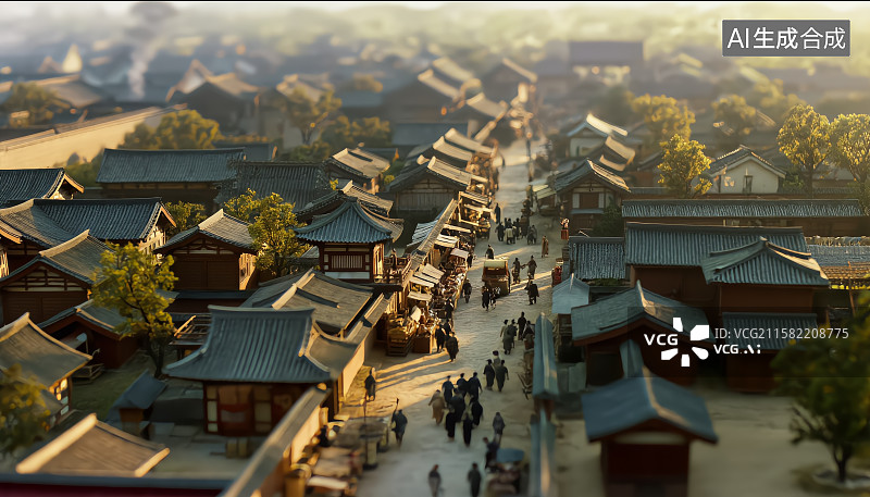 【AI数字艺术】清明上河图风格繁华古镇图片素材