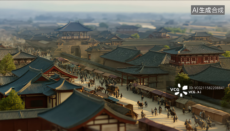 【AI数字艺术】清明上河图风格繁华古镇图片素材