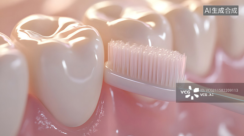【AI数字艺术】牙刷清洁牙齿特写图片素材