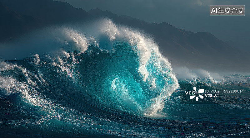 【AI数字艺术】蔚蓝巨浪图片素材