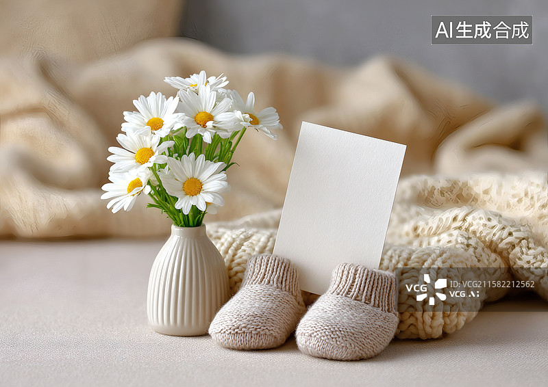 【AI数字艺术】婴儿鞋旁一张空白的便签纸图片素材
