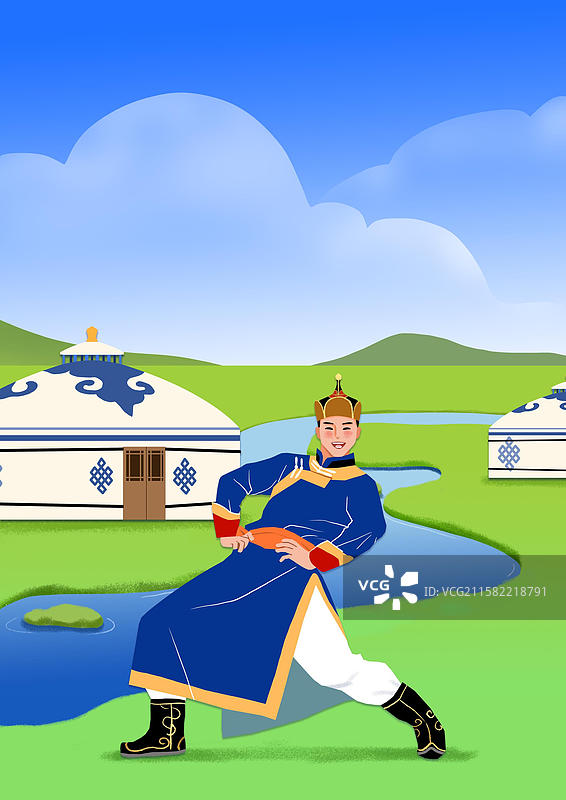 蒙古草原蒙古包前跳舞的蒙古族男子图片素材