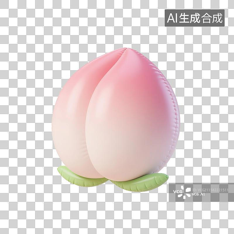【AI数字艺术】3D渲染，膨胀充气风格，气球，卡通水果，桃子，水蜜桃，白桃，仙桃，寿桃，免抠元素图片素材