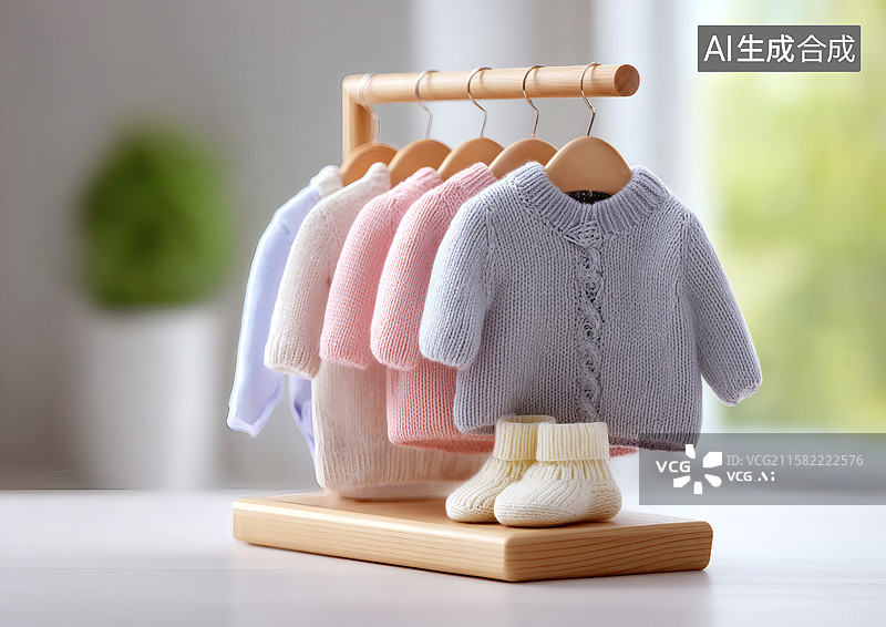 【AI数字艺术】悬挂整齐的婴儿服图片素材