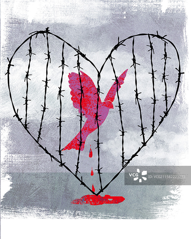 和平鸽在心形监狱中，人民，国际理解，和平，战争威胁，自由，边界冲突，图片素材