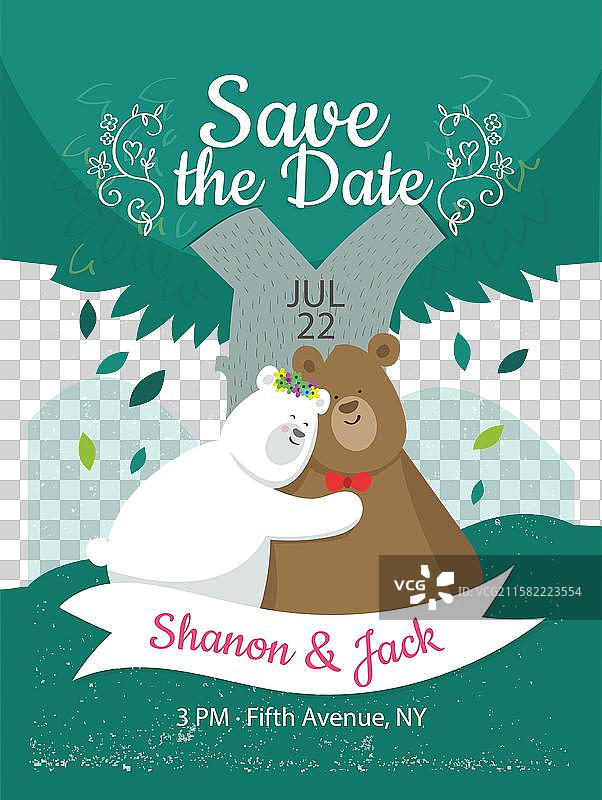 带有可爱动物的婚礼请柬模板图片素材