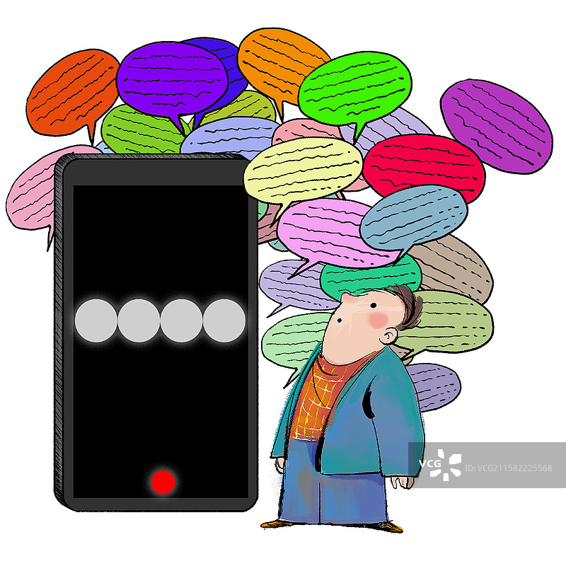 和手机聊天的卡通男性图片素材