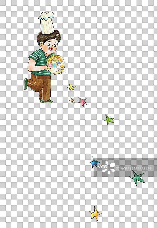 手绘水彩男孩倒出了很多星星可爱免抠元素图片素材