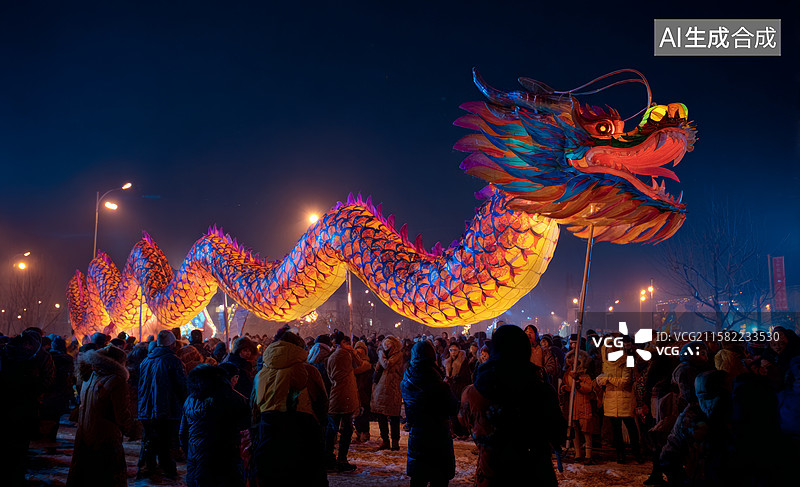 【AI数字艺术】夜幕下的龙灯盛宴图片素材