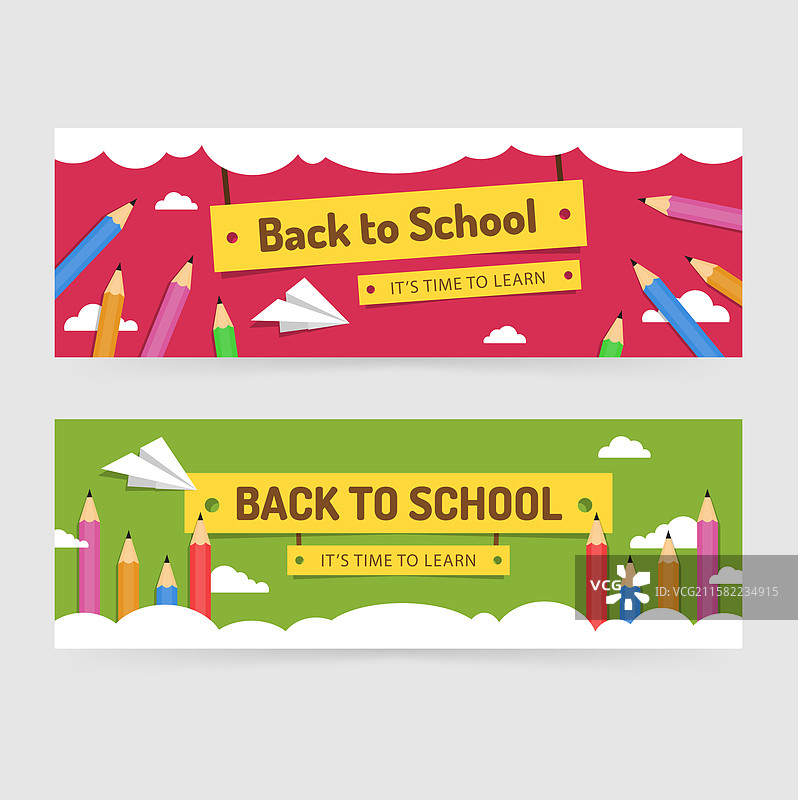 开学横幅与彩色铅笔图片素材