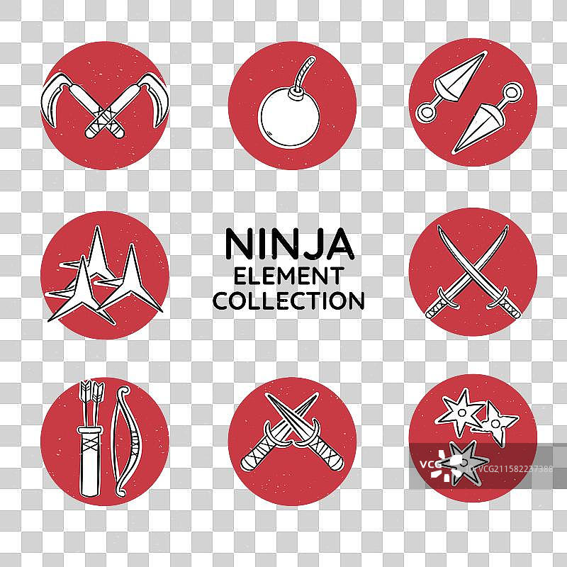 手绘忍者元素集合图片素材