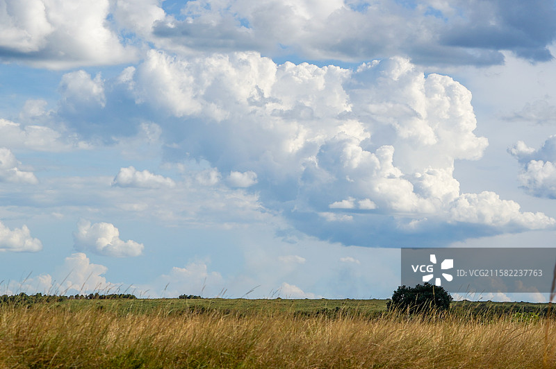 草原上空云层密布的自然景象图片素材