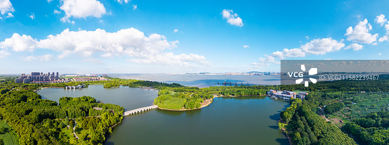 江苏靖江沿江生态绿色公园牧城公园航拍图图片素材