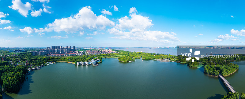 江苏靖江沿江生态绿色公园牧城公园航拍图图片素材