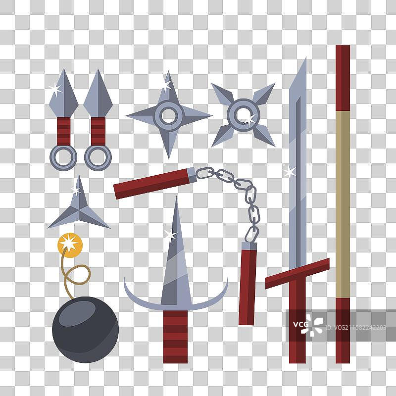 传统忍者元素集合与平面设计图片素材