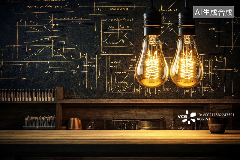 【AI数字艺术】灯泡黑板创意灵感场景图片素材