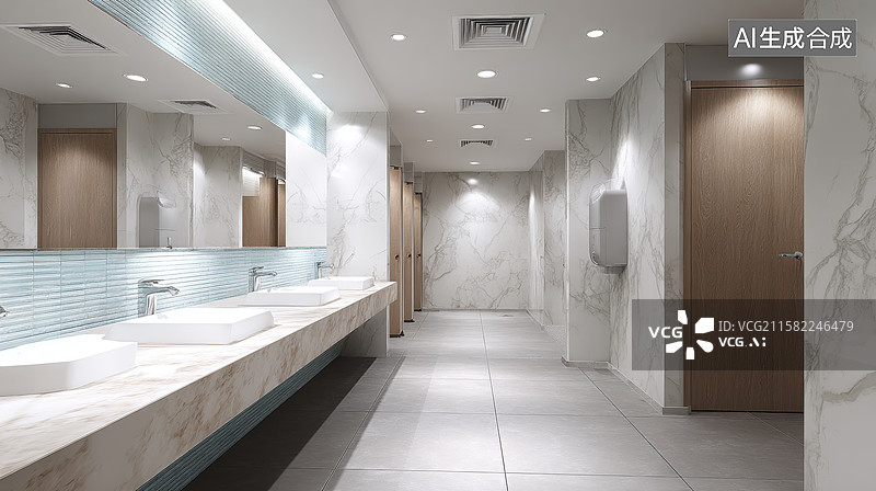 【AI数字艺术】现代大理石公共卫生间图片素材